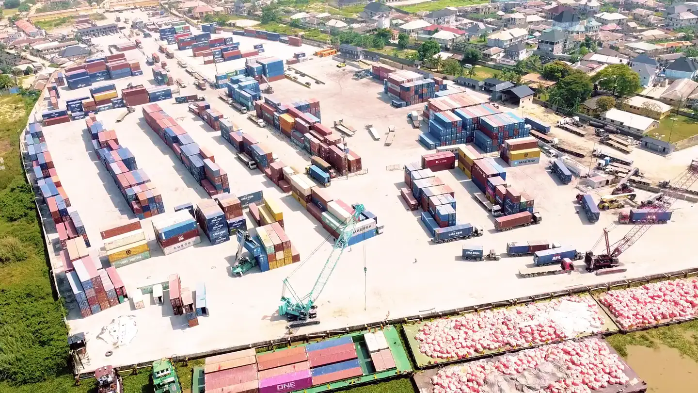 Aerial view of container handling and storage at the EFL terminal